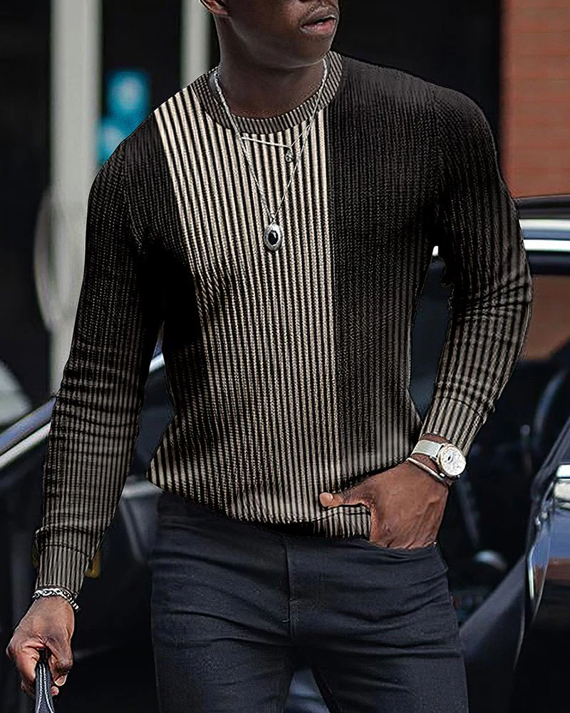 LONG SLEEVE FASHION CONTRAST COLOR ROUND NECK MEN'S TOP - Image 2