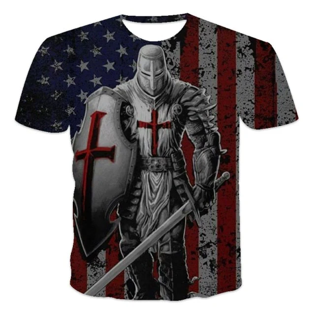 new design Samurai pattern printed T-shirt retro style of street Short Sleeve - Image 6