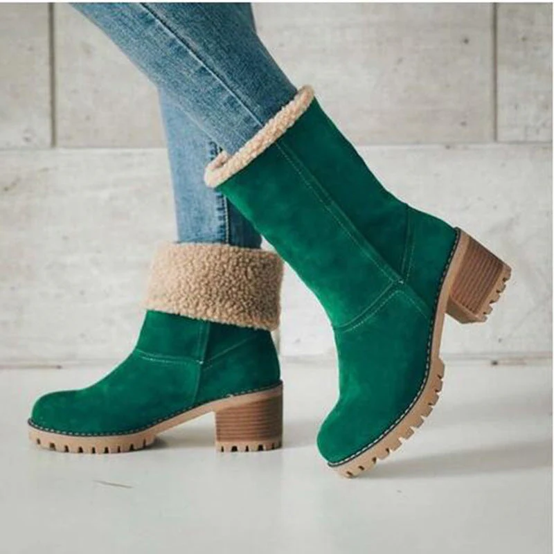 Women's Chunky Heel Round Toe Snow Boots - Image 2