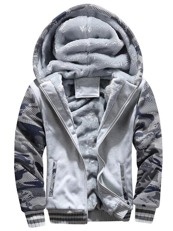Man Casual Fleeced Hoodie Color-block Coats - Image 10