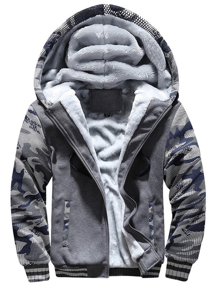 Man Casual Fleeced Hoodie Color-block Coats - Image 11