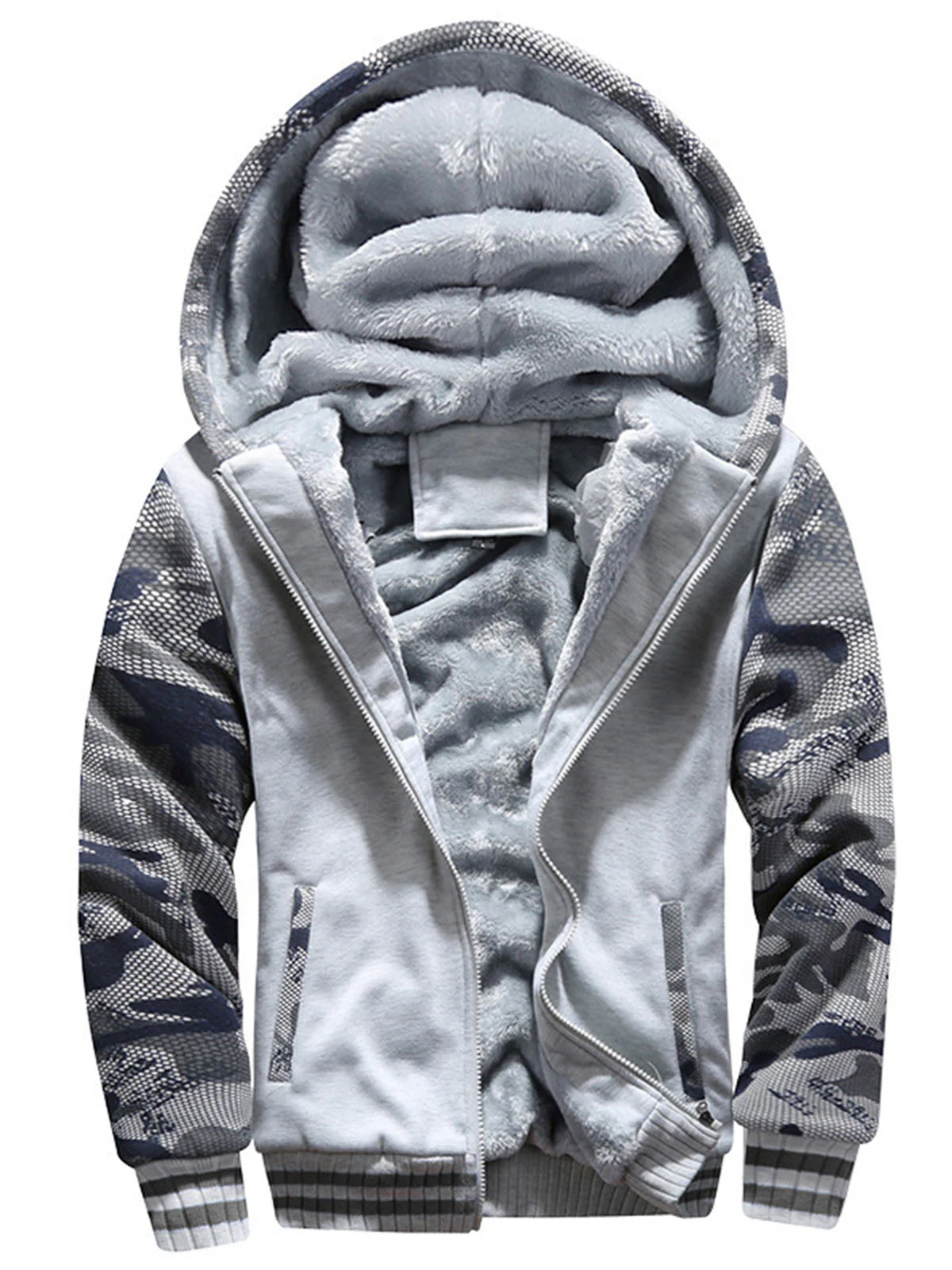 Man Casual Fleeced Hoodie Color-block Coats - Image 4
