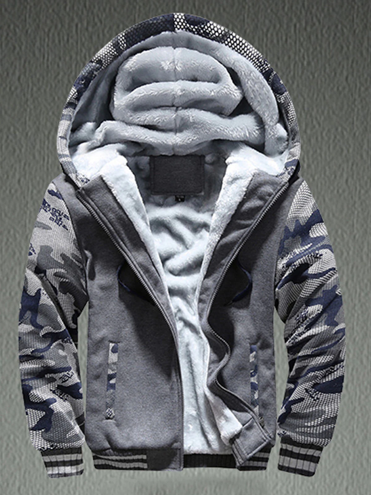 Man Casual Fleeced Hoodie Color-block Coats - Image 6