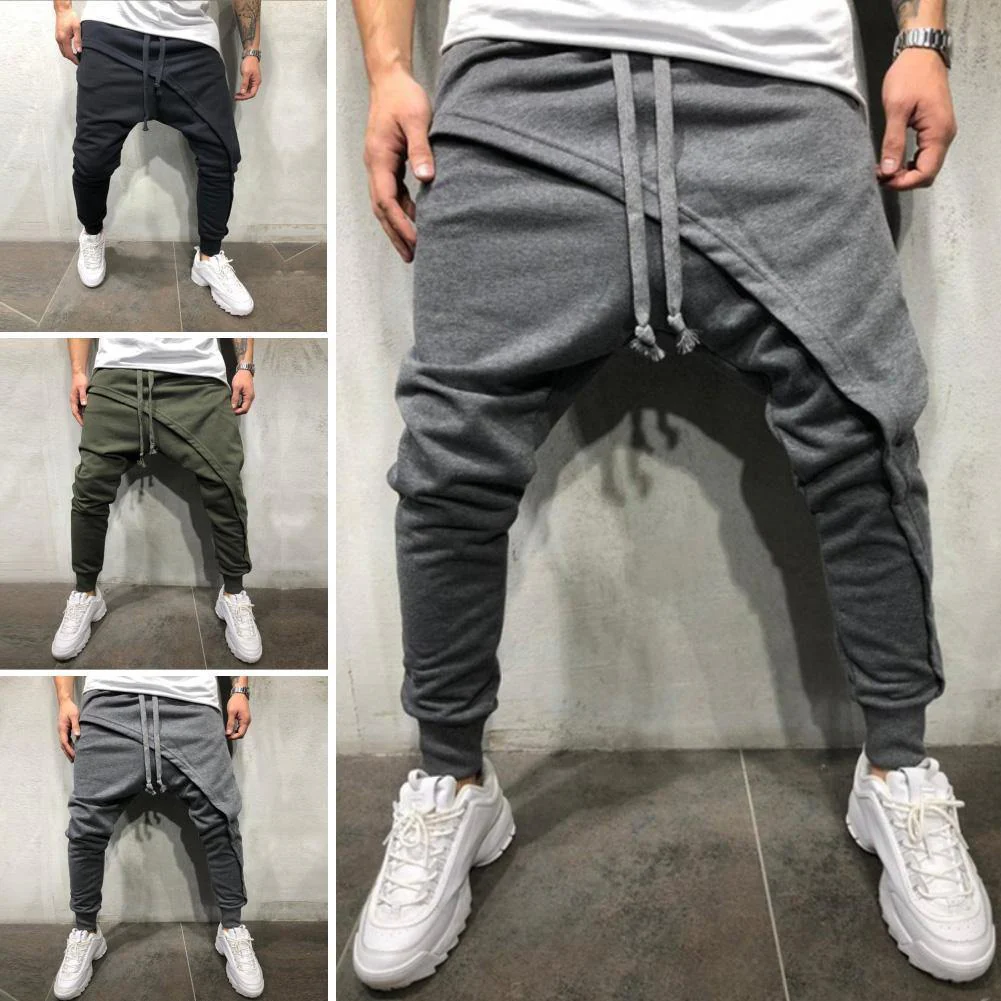 Pants Solid Color Double Layer Baggy Men Pant - Image 2