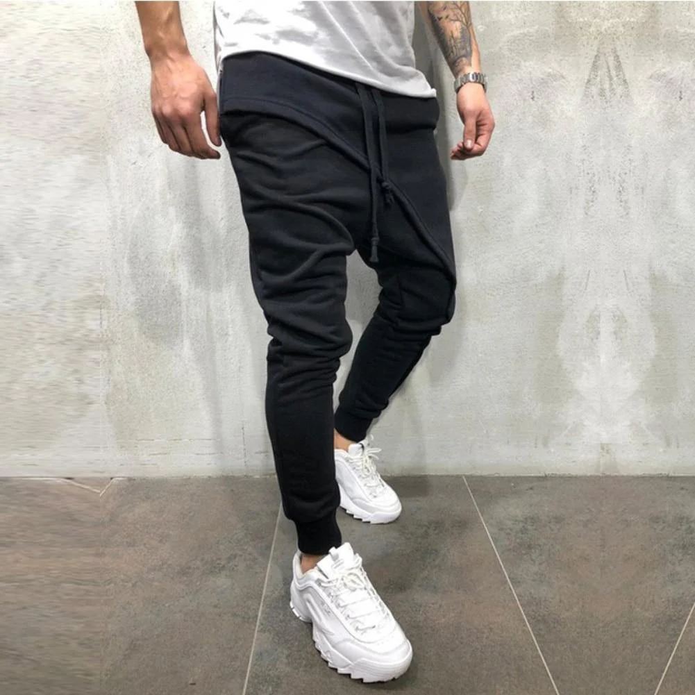 Pants Solid Color Double Layer Baggy Men Pant - Image 4