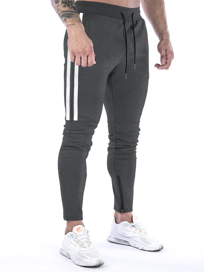 Men's Slim Stretch Waist Two-Bar Striped Print Sweatpants - Image 16