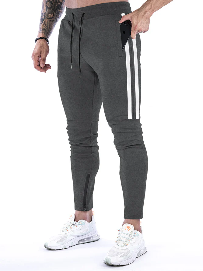 Men's Slim Stretch Waist Two-Bar Striped Print Sweatpants - Image 6