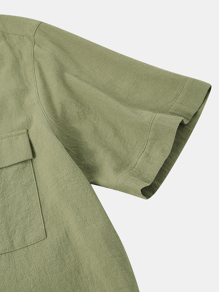 Men 100% Cotton Solid Color Double Pocket Casual Shirt SKUF15002 - Image 5