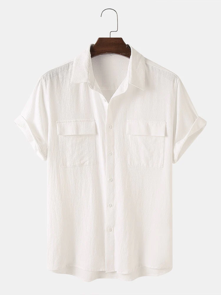 Men 100% Cotton Solid Color Double Pocket Casual Shirt SKUF15002 - Image 9