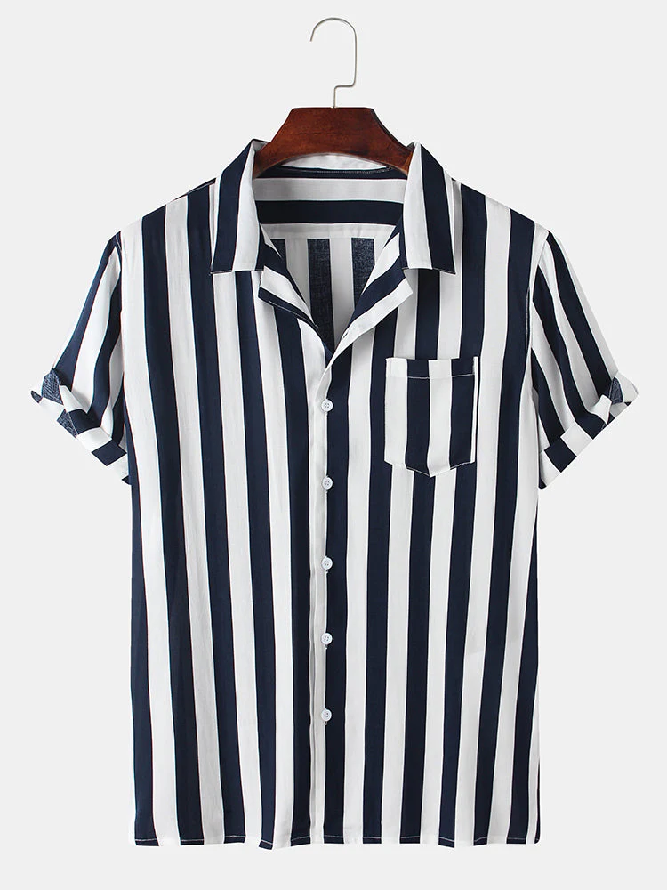 Men Basic Striped Revere Collar Casual Shirt SKUF24335 - Image 2