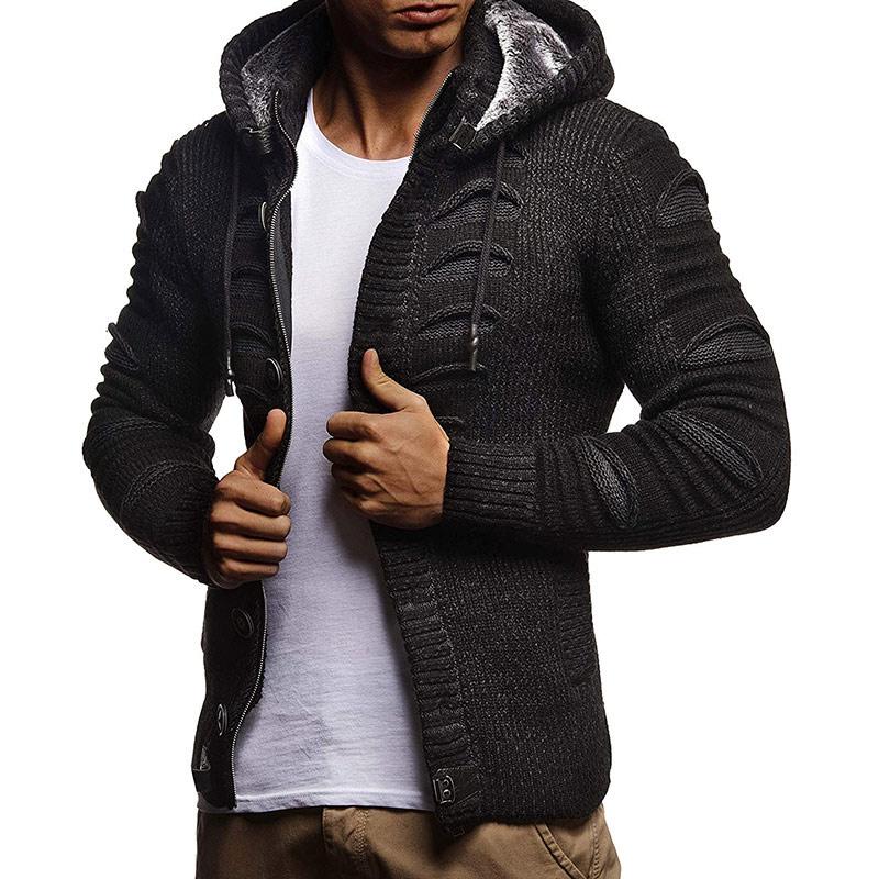 Men Cut-out Pattern Cap Collar Cardigan - Image 7