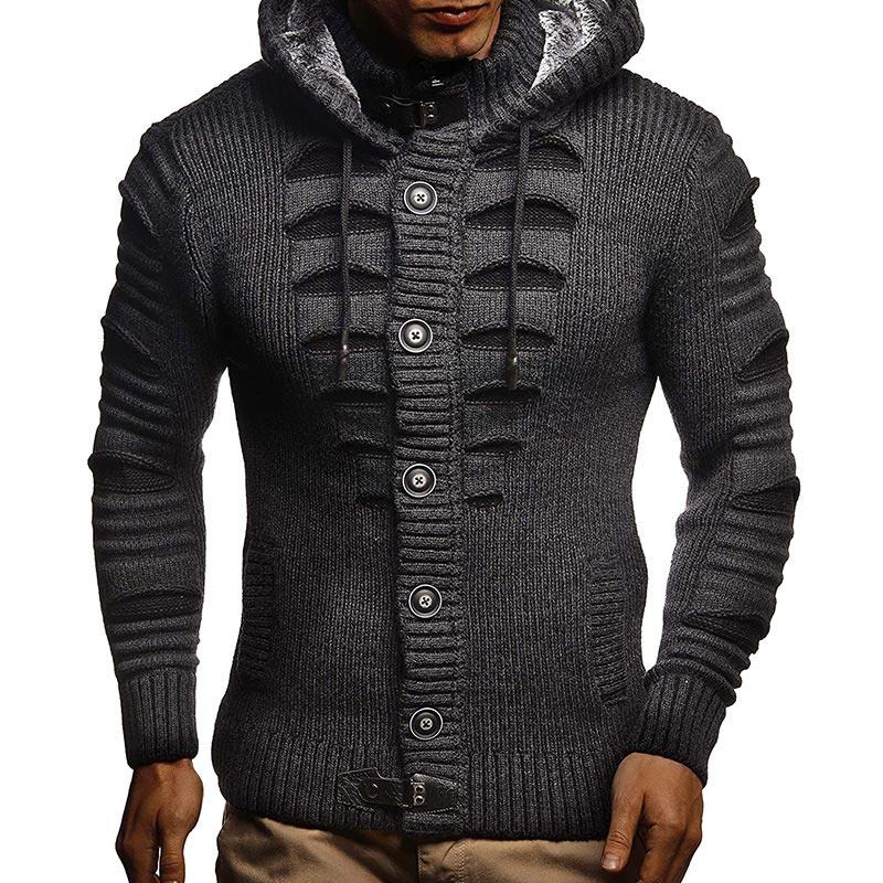 Men Cut-out Pattern Cap Collar Cardigan - Image 8