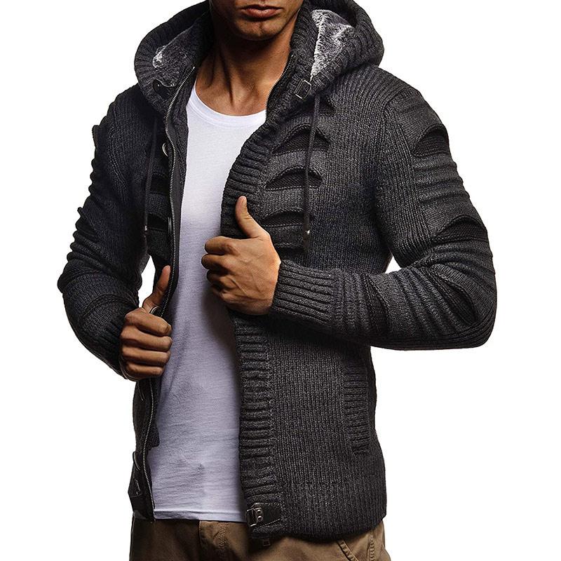 Men Cut-out Pattern Cap Collar Cardigan - Image 9