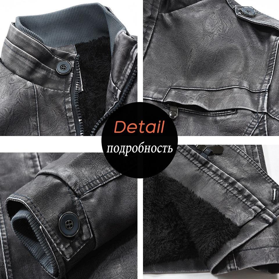 Men Long Thick Fleece Leather Jacket Parkas Men Outfit Warm Pockets Faux Leather Jacket - Image 15