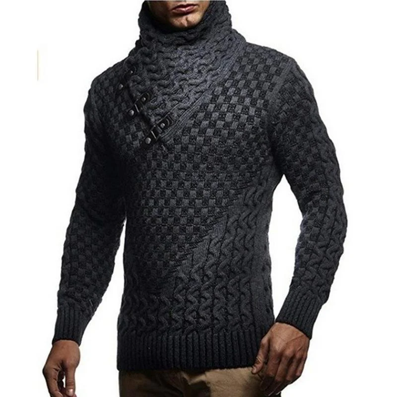 Men Plaid Knitted Turtleneck Sweater - Image 8