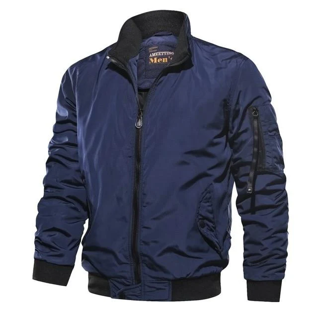 Men ' s Military Bomber Jackets Men Casual Solid Zipper Pilot Jacket New Thin Stand Collar Male Coat Slim Fit - Image 3