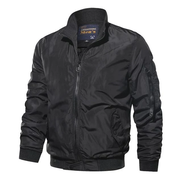 Men ' s Military Bomber Jackets Men Casual Solid Zipper Pilot Jacket New Thin Stand Collar Male Coat Slim Fit - Image 4