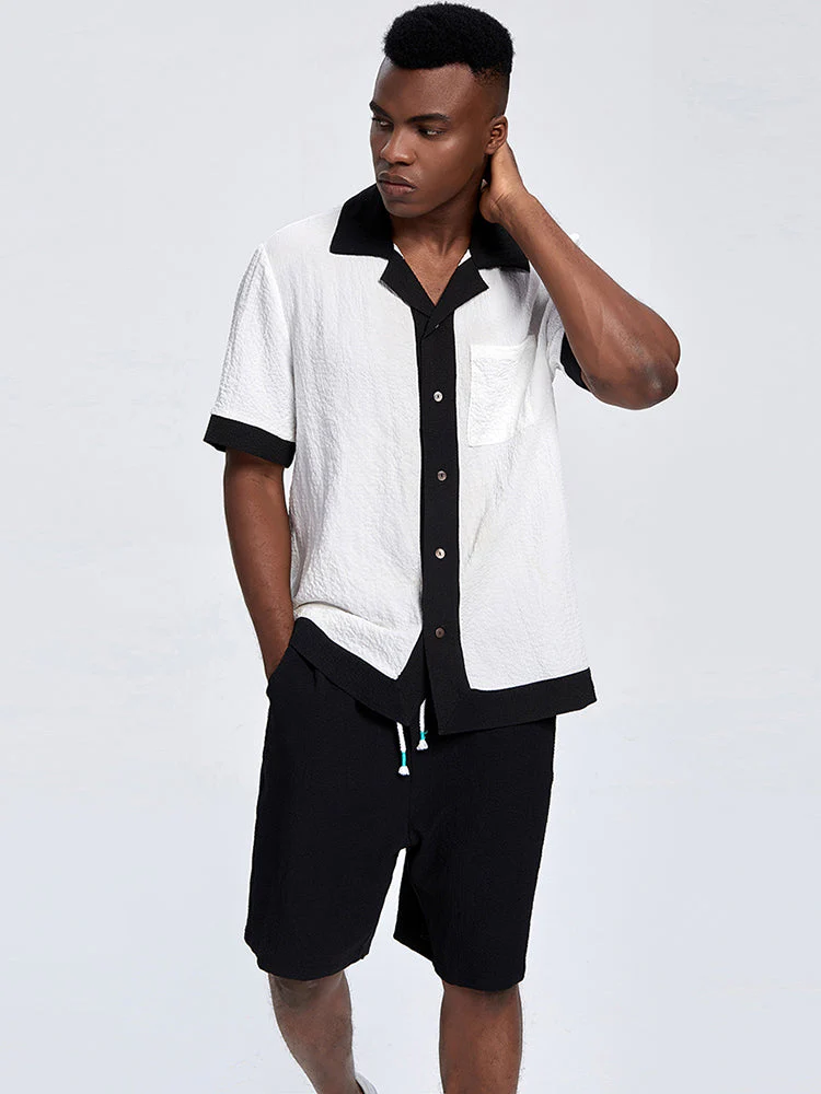 Men Seersucker Material Patchwork Design Baroque Two Pieces Outfits - Image 3