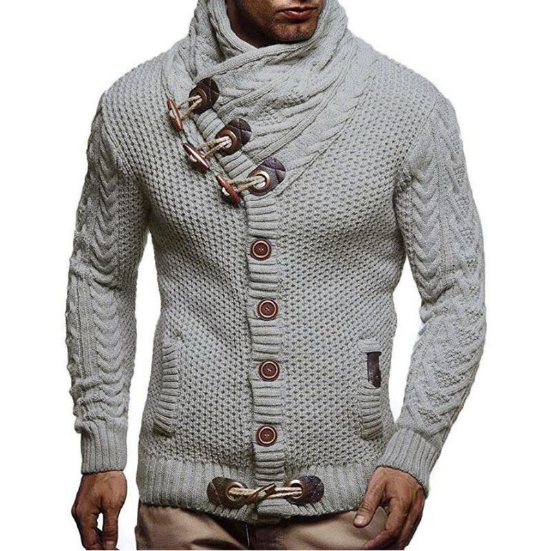 Men Solid Color Horn Button Sweater - Image 3