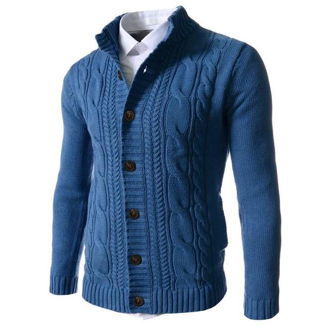 Men Sweater Winter Casual Solid Embroidery Buckle Long Sleeve Knitted Warm Cardigan - Image 3