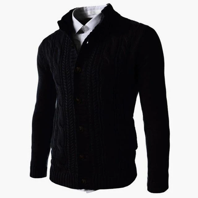 Men Sweater Winter Casual Solid Embroidery Buckle Long Sleeve Knitted Warm Cardigan - Image 9