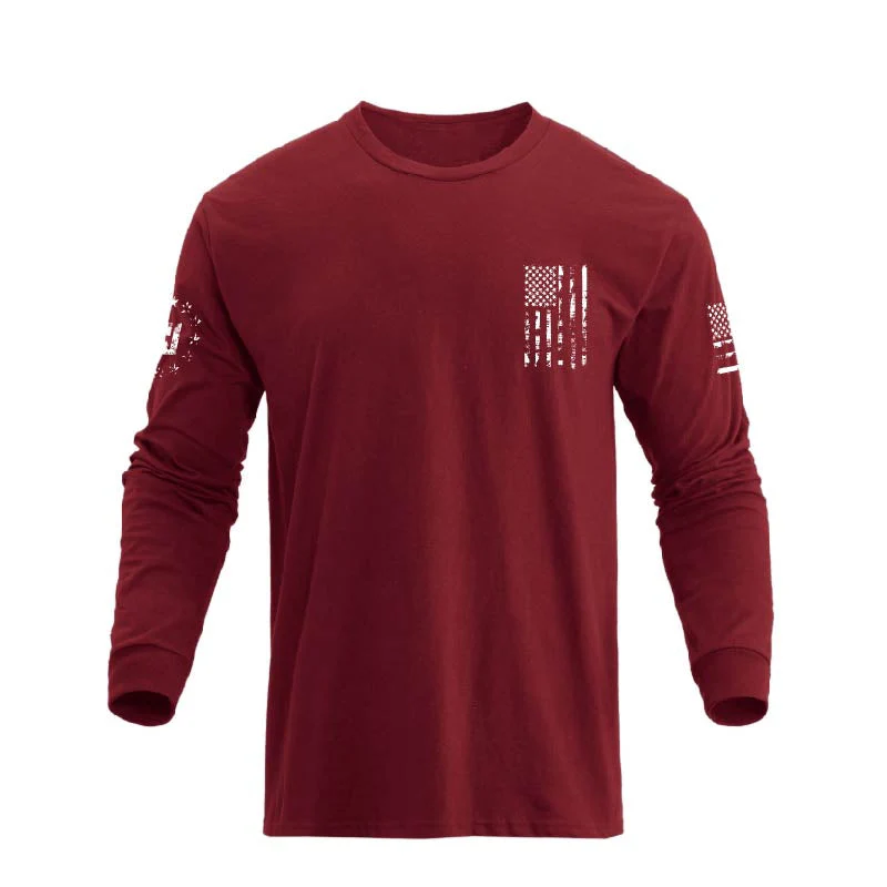Men's 100% Cotton American Flag Cross Overlay Long Sleeve T-Shirt - Image 16