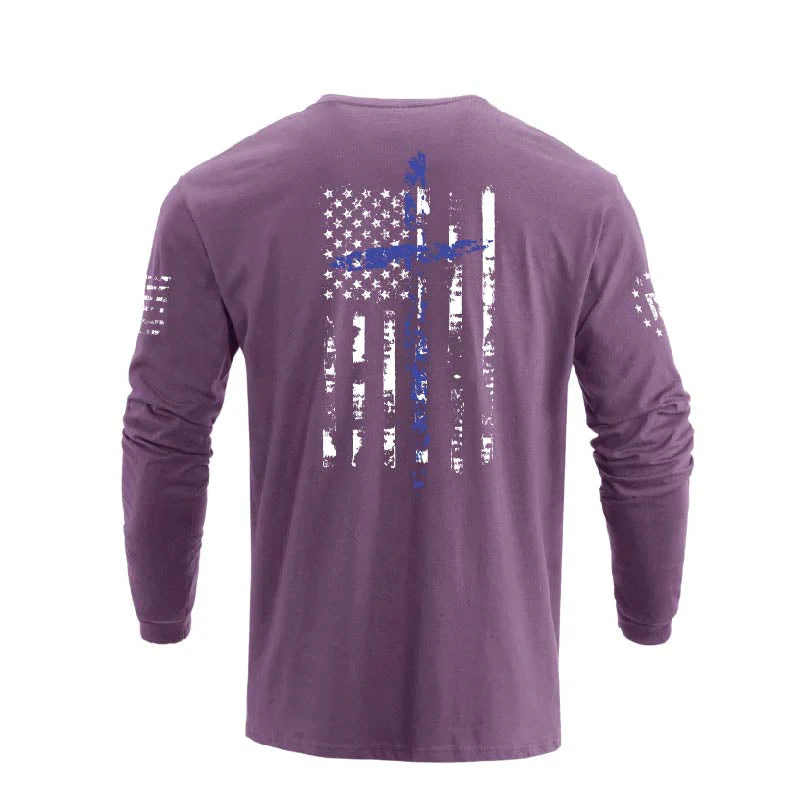 Men's 100% Cotton American Flag Cross Overlay Long Sleeve T-Shirt - Image 25