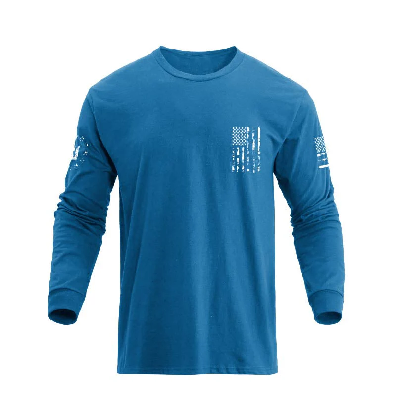 Men's 100% Cotton American Flag Cross Overlay Long Sleeve T-Shirts - Image 22