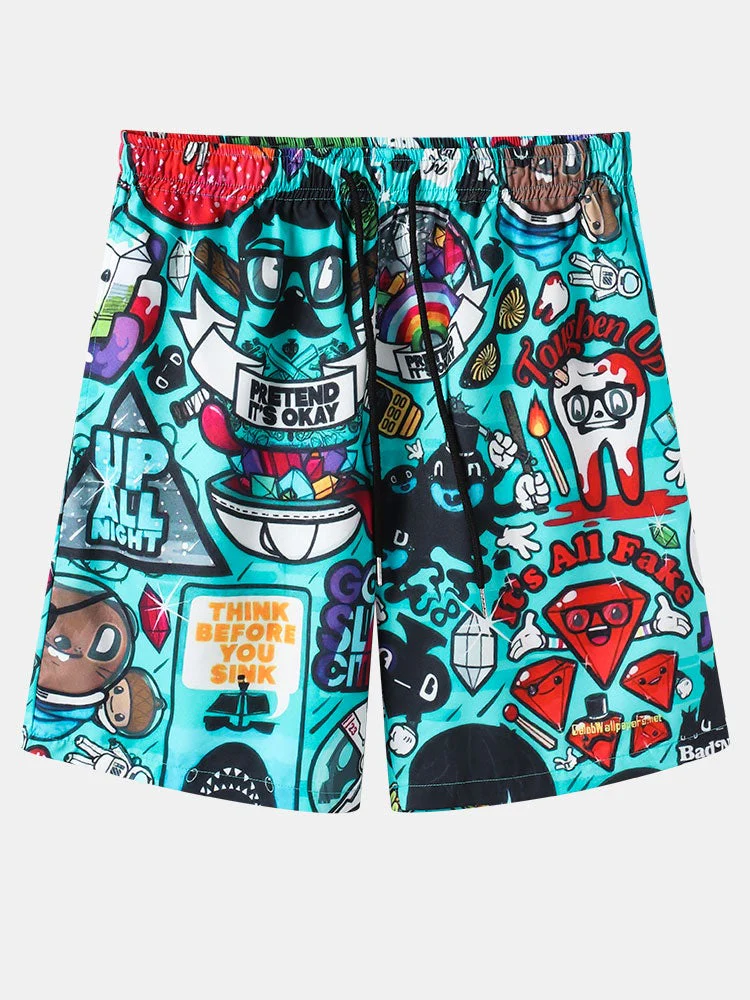 Mens Allover Funny Cartoon Print Loose Casual Two Pieces Outfits - Image 4