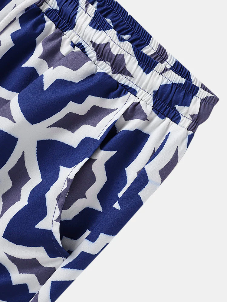 Mens Blue Baroque Print Revere Collar Short Sleeve Shirt & Shorts Co-ords - Image 10