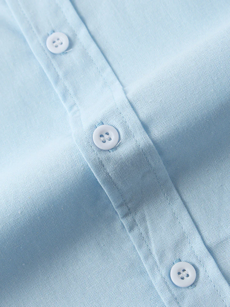 Mens Breathable Flax Stand Collar Solid Color Short Sleeve Shirt SKUF04403 - Image 6