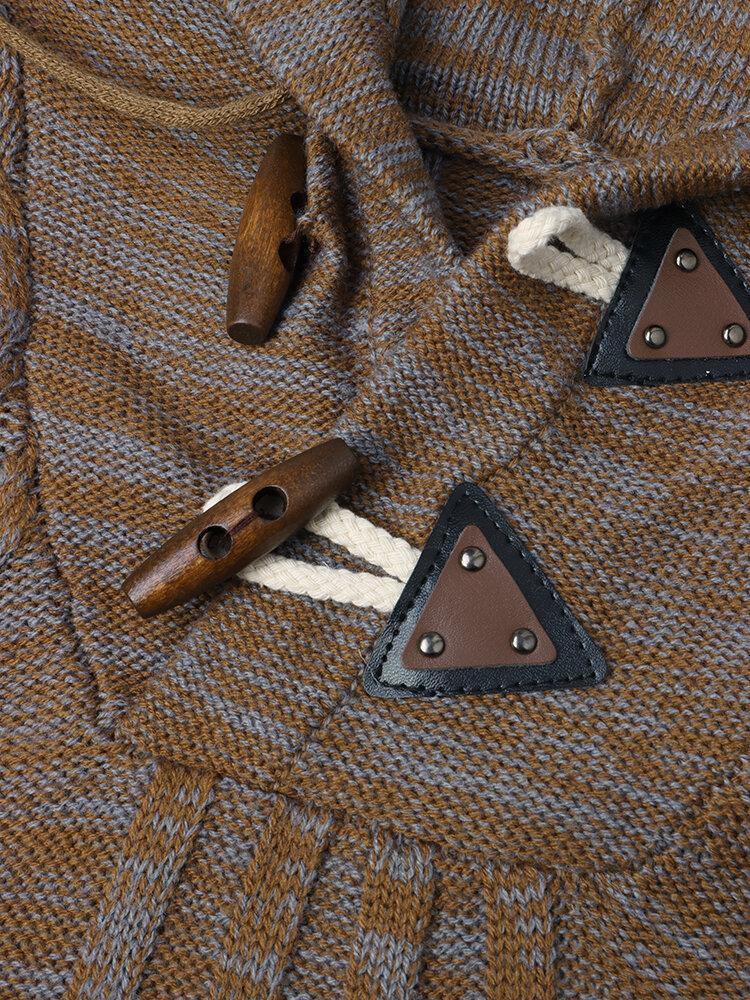 Mens Cable Knitted Toggle Front Warm Hooded Sweaters - Image 12