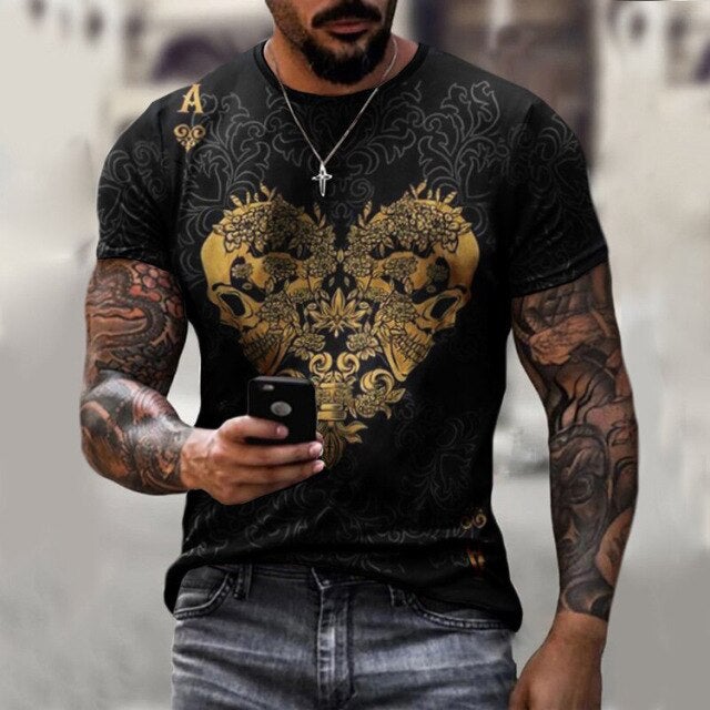 Men 3D Tees Casual Round Neck Short Sleeve Playing Cards Printing - Image 6
