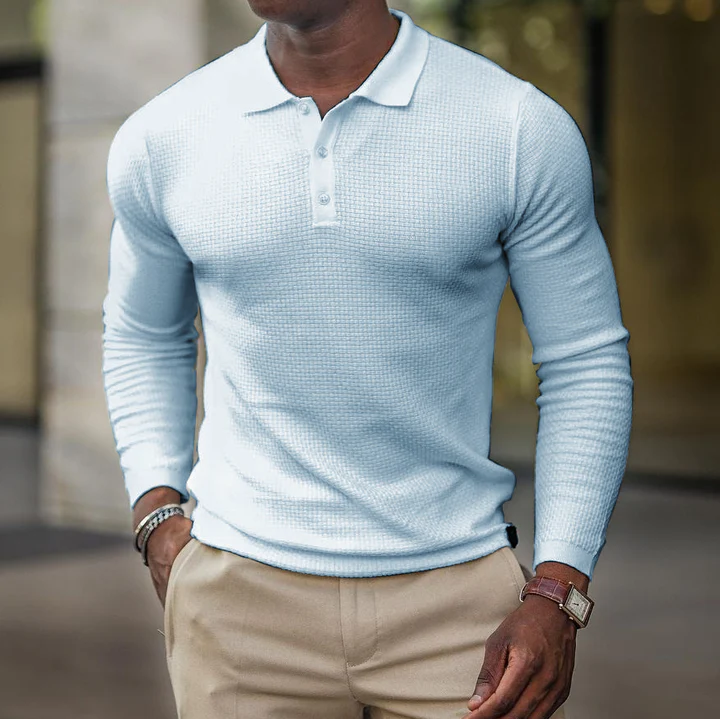 Men's Casual Solid Color Long-sleeved Polo Shirt - Image 3