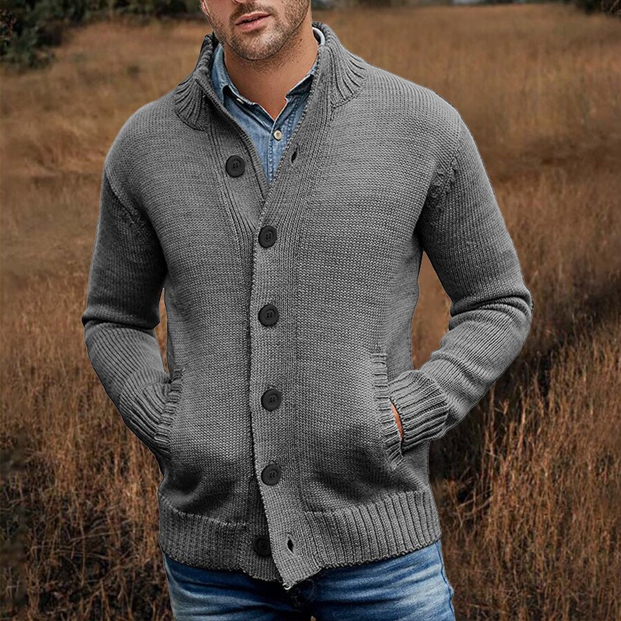 Men's Casual Solid Color Sweater Cardigan Jacket