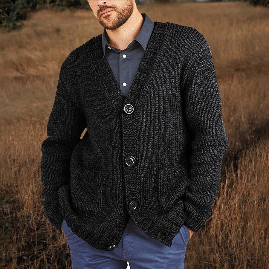Men's Casual Solid Color Sweater Cardigan Jacket - Image 3