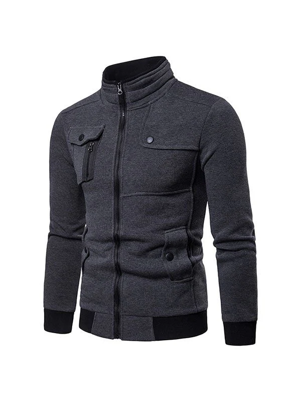 Men's Casual Stand-Collar Multi-Pocket Zipper Cardigan Top - Image 8