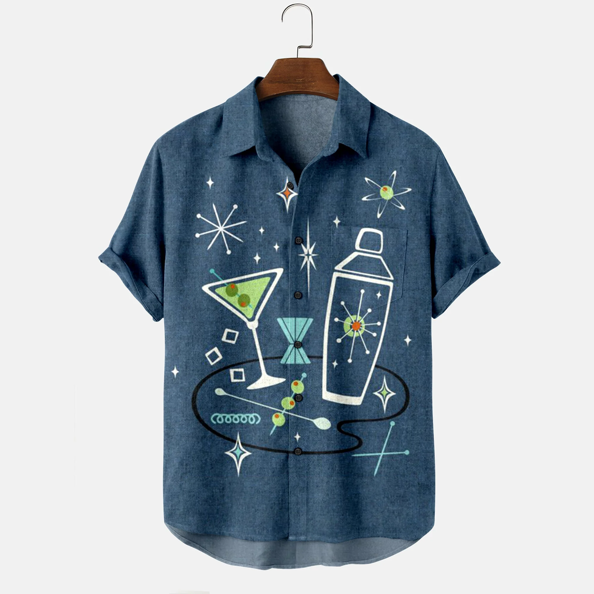 Men's cold drink color matching printed shirt - Image 2