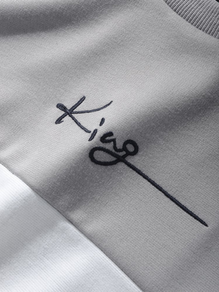 Mens Colorblock Panel Stitching Letter Embroidery Sweatshirt Preppy Two Pieces Outfits - Image 4
