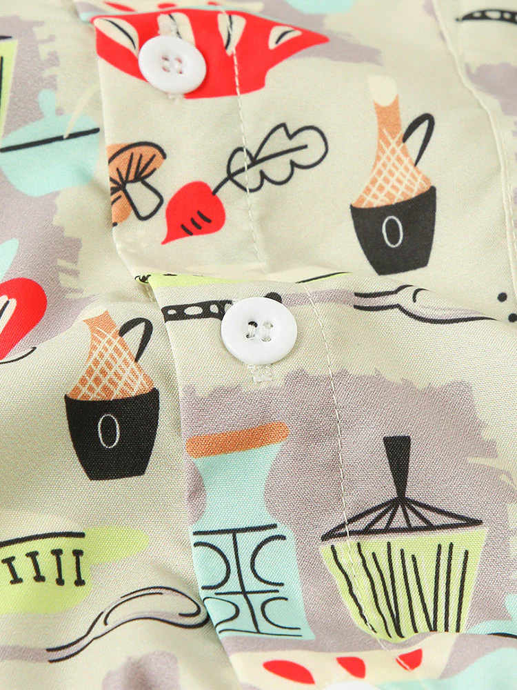 Mens Colorful Element Mushroom Pattern Print Loose Light Short Sleeve Shirts - Image 6