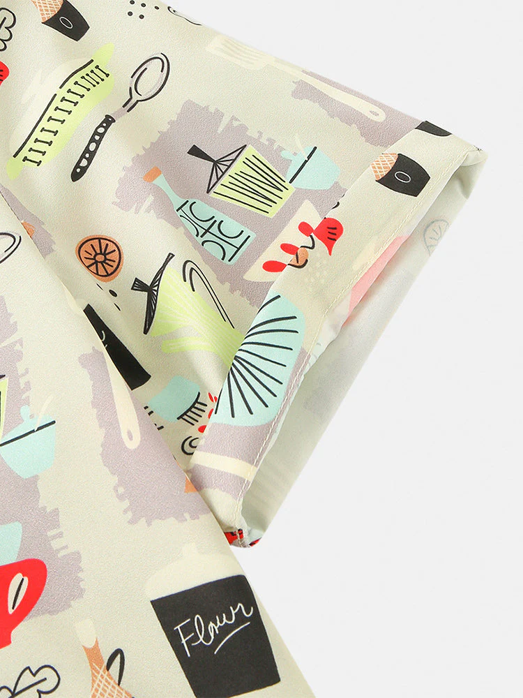Mens Colorful Element Mushroom Pattern Print Loose Light Short Sleeve Shirts - Image 8