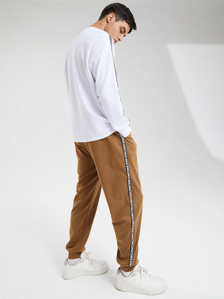 Mens Contrast Patchwork Side Letter Ribbon Sweatshirt Two Pieces Outfits - Image 5