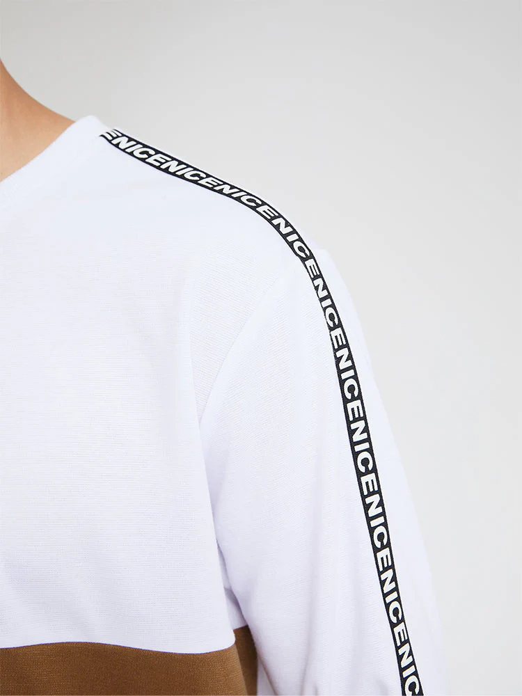 Mens Contrast Patchwork Side Letter Ribbon Sweatshirt Two Pieces Outfits - Image 7