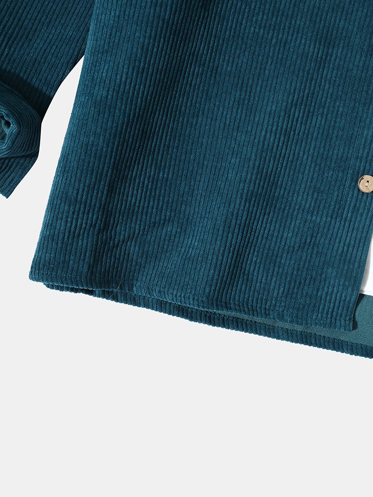 Mens Corduroy Color Block Panel Stitching Casual Long Sleeve Shirts - Image 8
