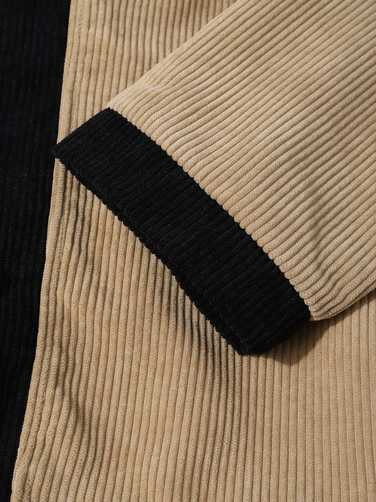 Mens Corduroy Contrast Patchwork Camp Collar Casual Long Sleeve Shirts - Image 8