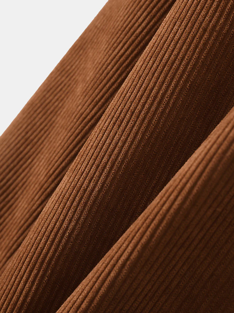 Mens Corduroy Solid Color Lapel Button Up Basics Long Sleeve Shirts - Image 6
