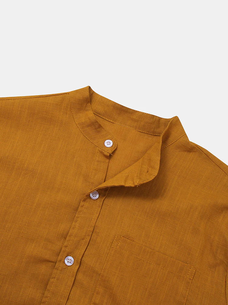 Mens Cotton & Linen Solid Color Thin Casual Long Sleeve Shirts With Pocket SKUF80414 - Image 10