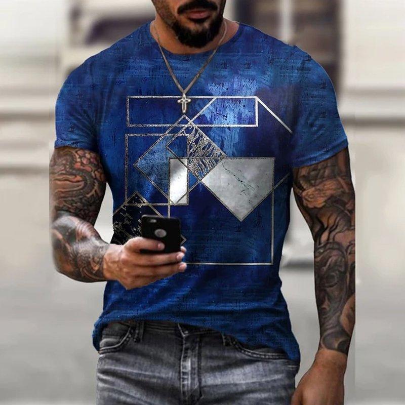 Mens Creative Geometric Navy Colour Art Print Short Sleeve Crew Neck T-Shirt - Image 3