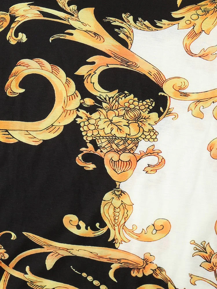 Mens Ethnic Baroque Pattern Short Sleeve Black Two Piece Outfits - Image 4