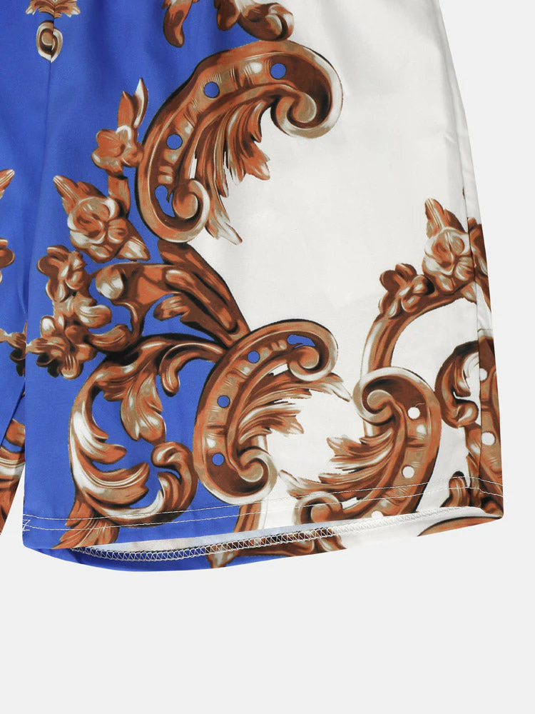 Mens European Style Baroque Print Button Up Street Two Pieces Outfits - Image 11